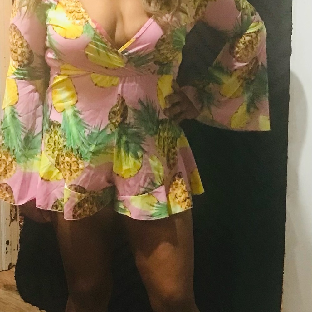 Fashion Nova Pineapple Print Bell Sleeve Romper
